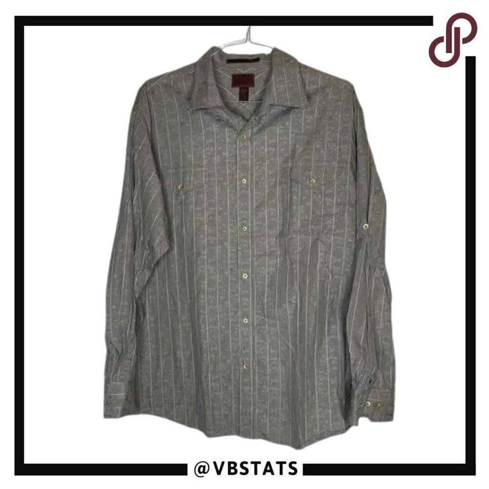 Born Gray on Gray with Small Print Design Long Sleeve Button‎ Shirt in Size XL